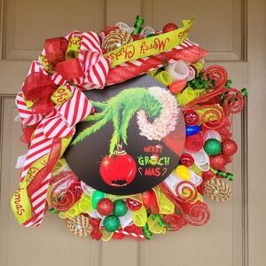 New Handmade Grinch Christmas Wreath  With Jingle Bells 25 Inches